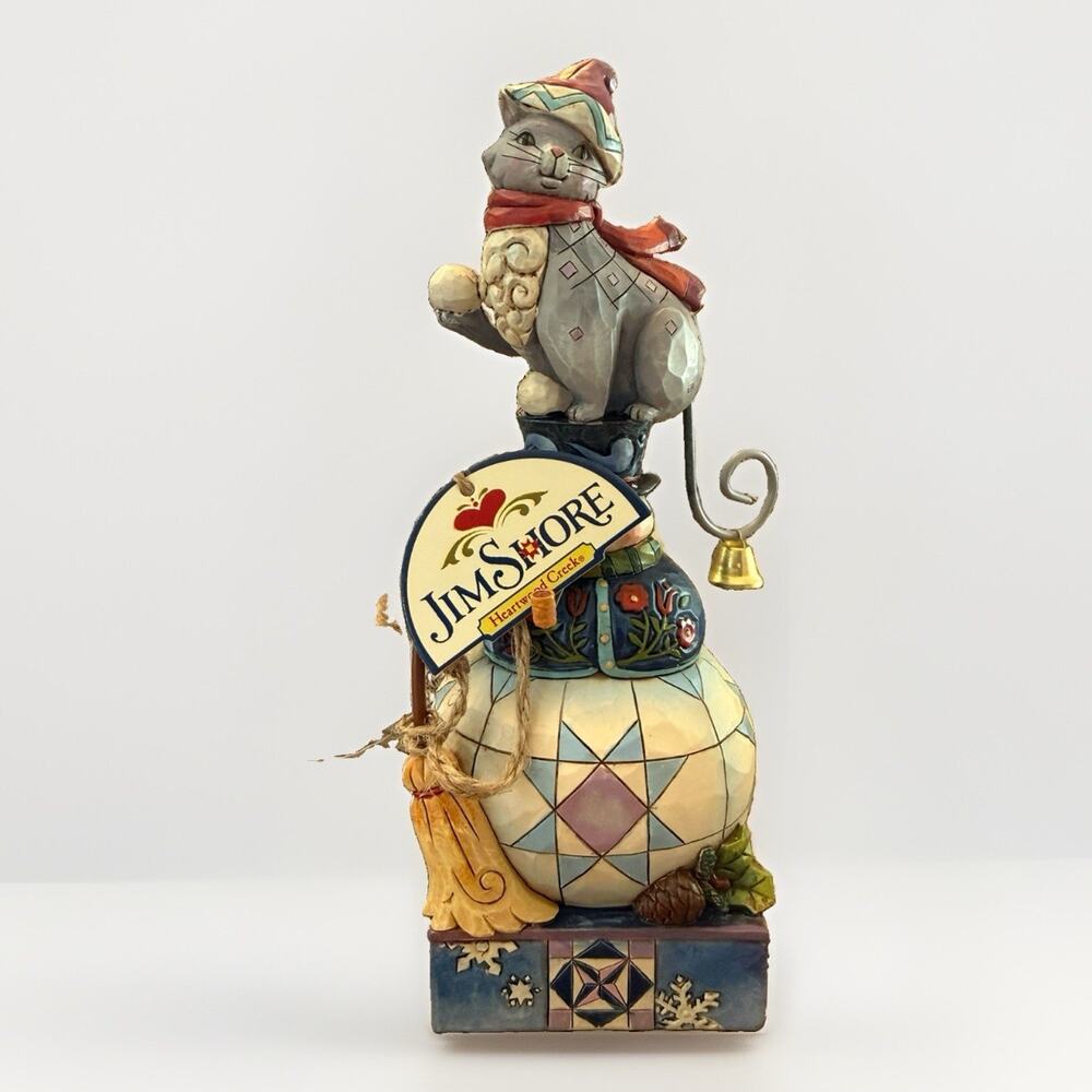 Jim Shore 2009 Heartwood Creek "Winter's Whimsy" Cat Snowman Figurine 8” W/ Box